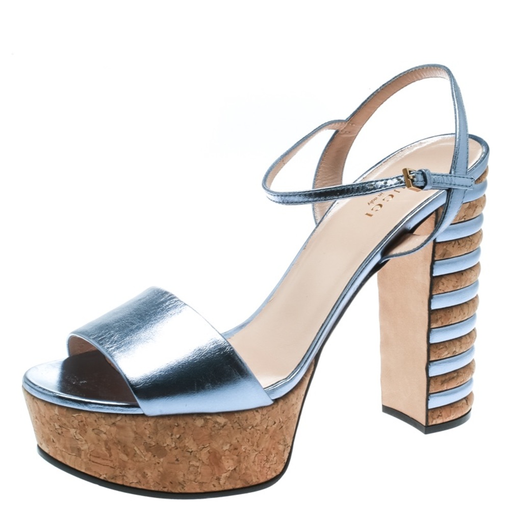 Gucci Platform Cork Stacked Heel Sandals